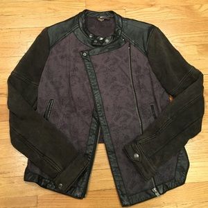 Free People brocade jacket with leather trim